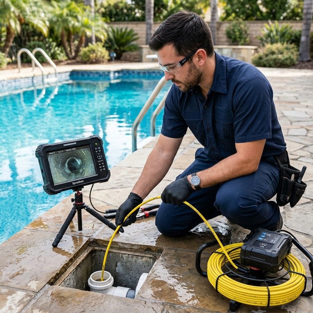 Inspección de tuberías de piscina con cámara endoscópica profesional