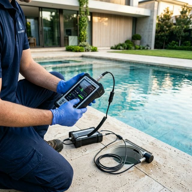 Técnico Litesur realizando pruebas de localización de fugas sin vaciar
