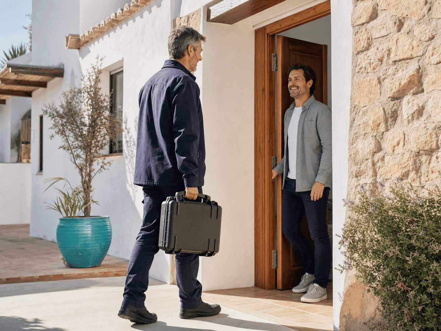 Técnico llegando a una vivienda para localizar una fuga